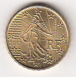 Pièce de monnaie en Euro de 20 centimes avec la Semeuse.
